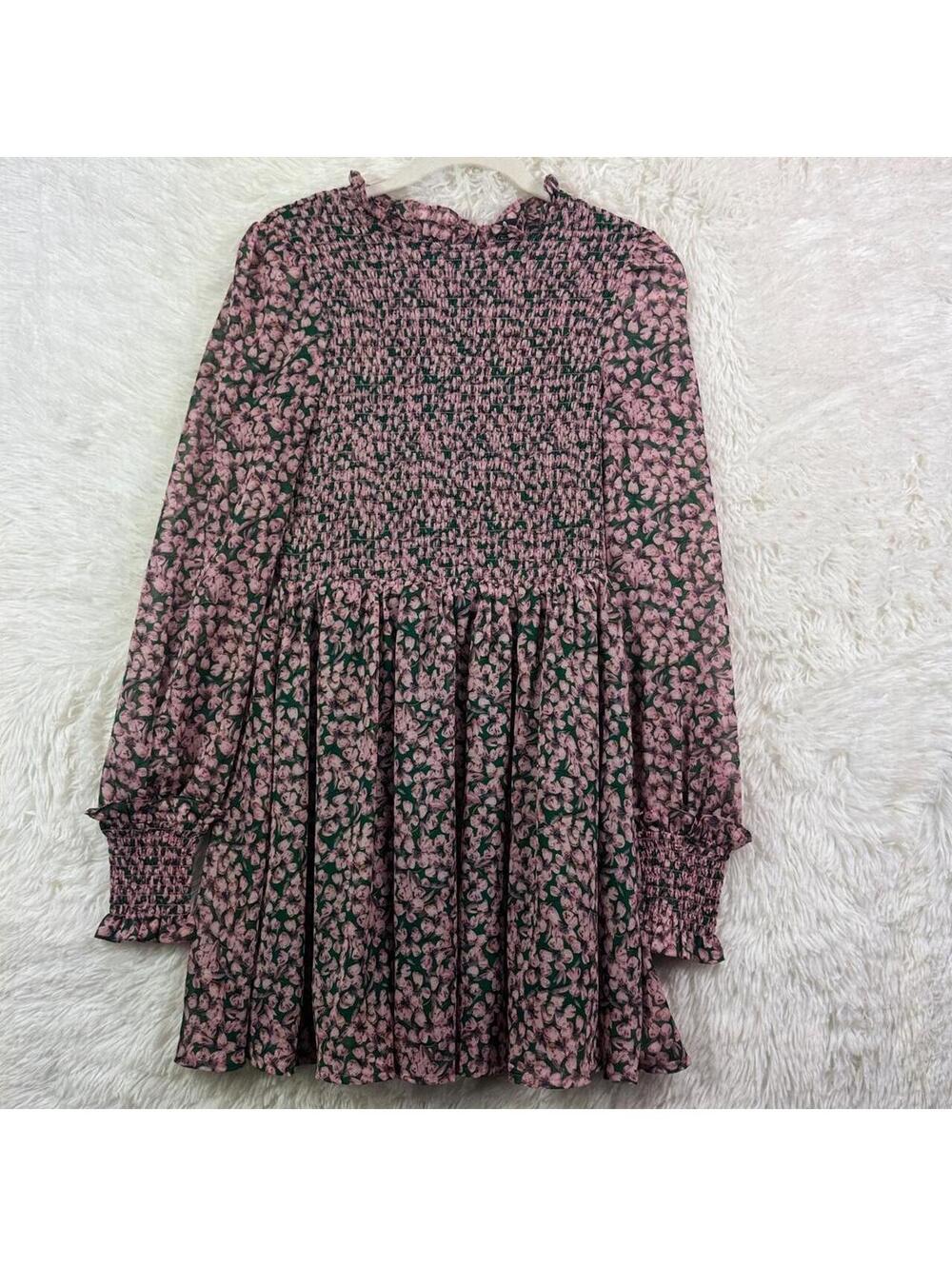 🌸 Lulus Pink & Green Floral Smocked Mini Dress – Size Small – NWOT 🌸